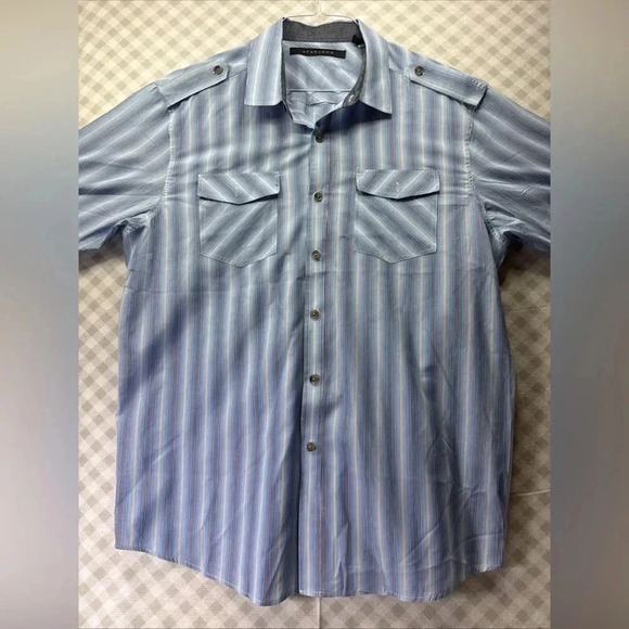 EUC SEAN JOHN Blue Strip Relaxed Fit Short Sleeve Button Down Collar Shirt 3XL - Picture 1 of 8